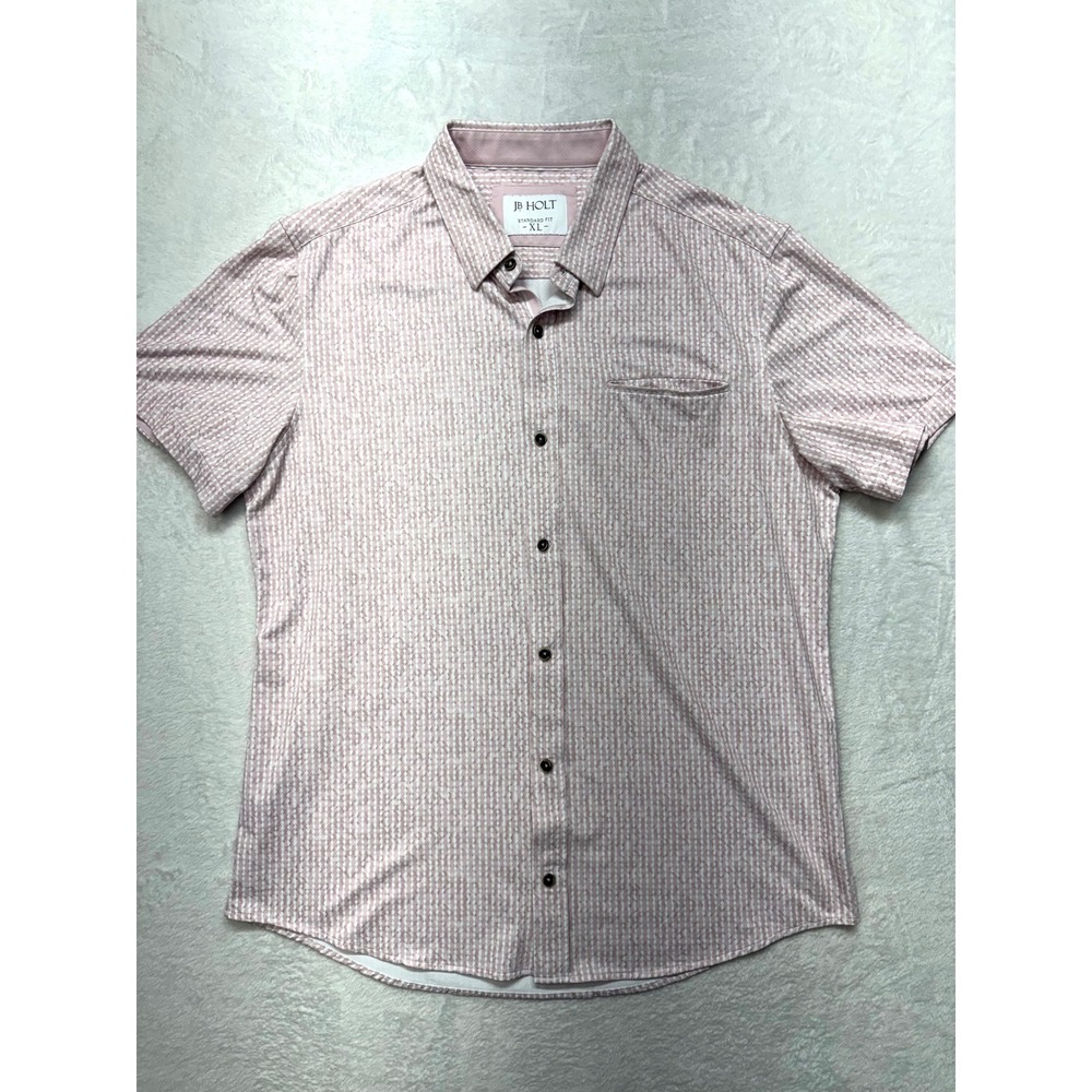 JB Holt Mens XL Standard Fit Short Sleeve Button Down Shirt Pink Geometric